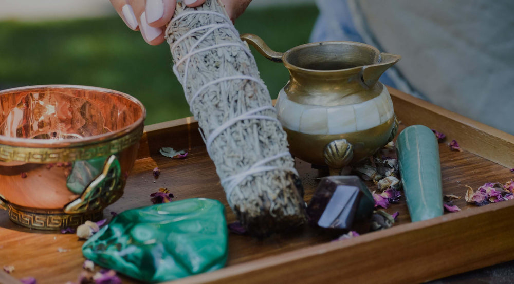 Altyr Start your journey - a tray with sage, crystals, and incense 
